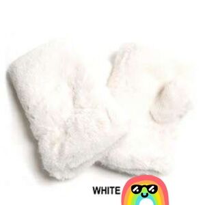 White Plain Faux Fur Fingerless Winter Gloves